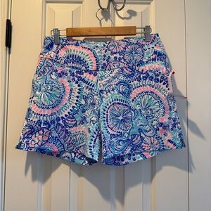 Lilly Pulitzer Blue and Pink High Waist Shorts Vibrant Paisley Print